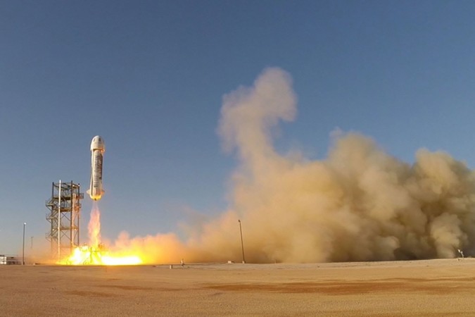 New Shepard blasts off on its test flight over Blue Origin's West Texas Launch Site Blue Origin