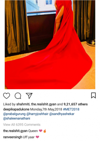Ranveer Singh reacts to Deepika Padukone's Met Gala 2018 outfit Deepika Padukone, Ranveer Singh, Met Gala 2018