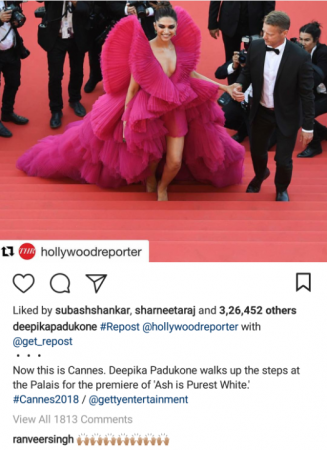 Ranveer Singh's comment on Deepika Padukone's Cannes 2018 looks. Deepika Padukone, Ranveer Singh, Cannes 2018