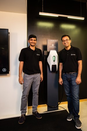 Swapnil Jain, CTO & Co-Founder, Ather Energy & Tarun Mehta, CEO & Co-Founder, Ather Energy AtherGrid charging station