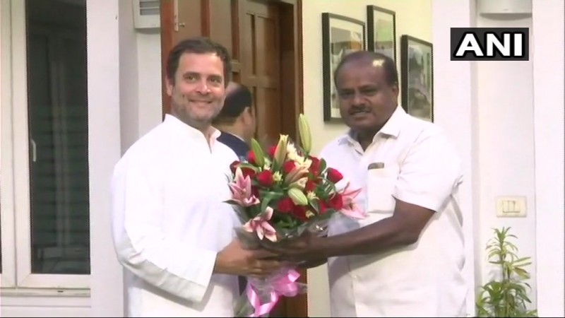 HD Kumaraswamy meets Congress president Rahul Gandhi in Delhi Rahul Gandhi and HD Kumaraswamy