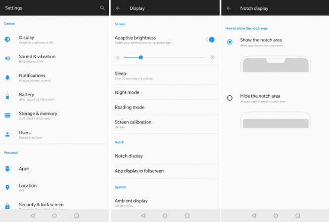 OnePlus 6 notch setting OnePlus 6 notch setting