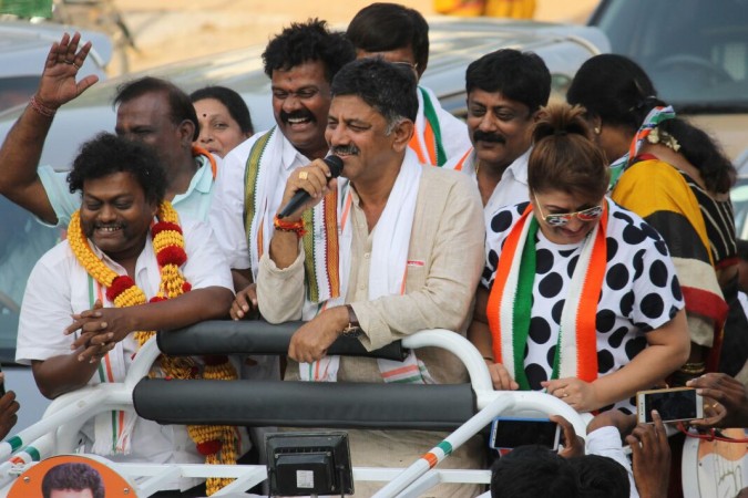 DK Shivakumar at a recently-held election rally. DK Shivakumar