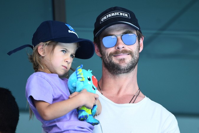 Actor Chris Hemsworth and daughter India Rose Hemsworth on day three of the Gold Coast 2018 Commonwealth Games at Optus Aquatic Centre on April 7, 2018, in Australia Chris Hemsworth and daughter India Rose Hemsworth