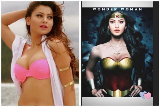 Photoshopped picture of Urvashi Rautela as Wonder Woman (right) Photoshopped picture of Urvashi Rautela as Wonder Woman