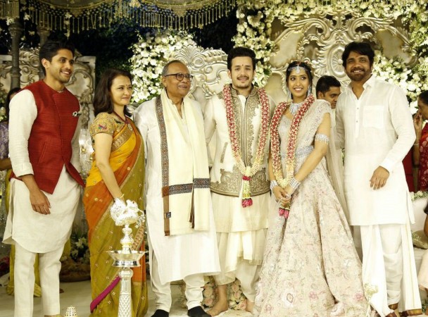 Shriya Bhupal and Akhil Akkineni with family members at their engagement Shriya Bhupal and Akhil Akkineni with family members at their engagement