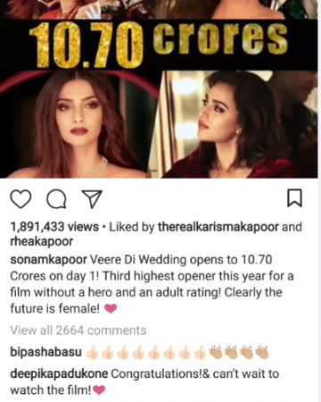 Deepika Padukone comment on Sonam Kapoors post Deepika Padukone comment on Sonam Kapoors post