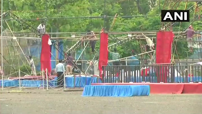 Preparation for the concluding function of 'Tritiya Varsh Varg' (third-year course) at RSS Headquarters in Nagpur. Nagpur gears up for RSS event