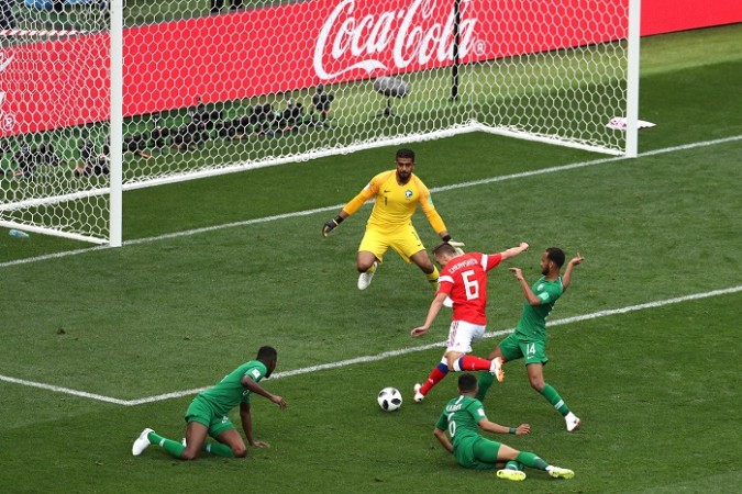 Denis Cheryshev rifles the ball home against Saudi Arabia Denis Cheryshev Russia Saudi Arabia