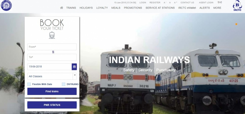 Screenshot of the IRCTC's new website IRCTC's new website