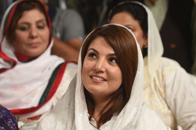 Reham Khan, ex-wife of Pakistani politician Imran Khan, is pictured during his campaign meeting on October 11 in Lahore. Reham Khan