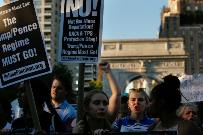 People protest against the Trump administration policy of separating immigrant families suspected of illegal entry in New York. US immigration crackdown