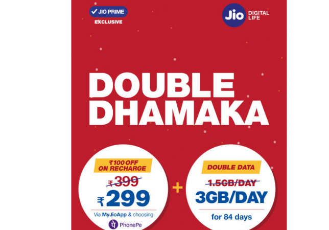 in jio get how 3gb data pack available offer: Dhamaka Rs Jio Double 399 Reliance