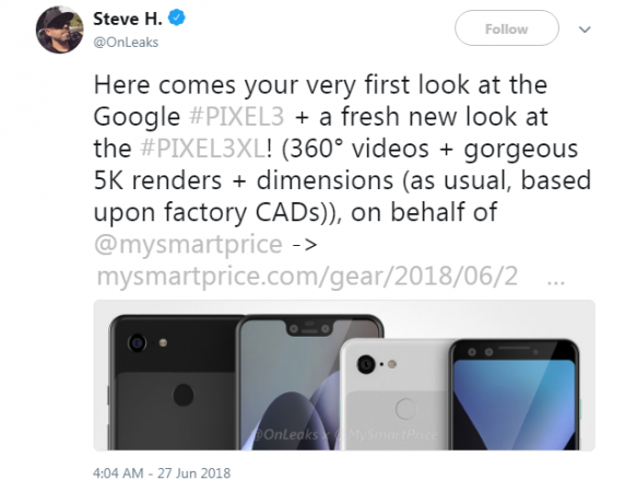 Pixel 3, Pixel 3 XL renders leaked