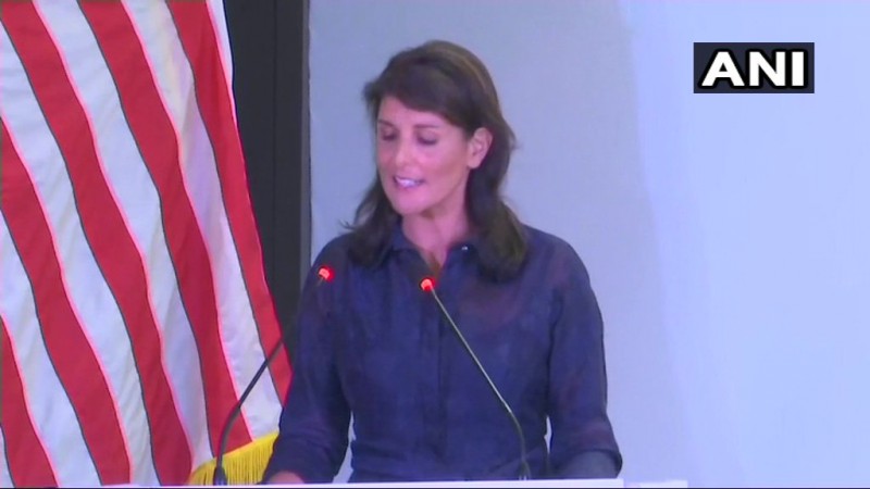 Nikki Haley during a speech in New Delhi Nikki Haley in India