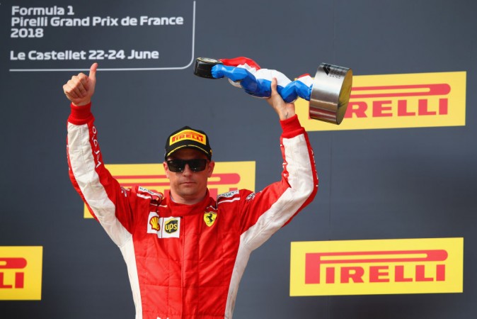 Kimi Raikkonen (3rd place) celebrates on the podium during the French GP at Circuit Paul Ricard on June 24, 2018 Kimi Raikkonen