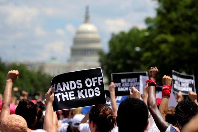 Demonstrators rally and march calling for US immigration crackdown