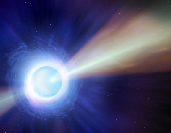 Artist's impression of first confirmed ejection of material from a neutron star merger Neutron star Gamma Burst