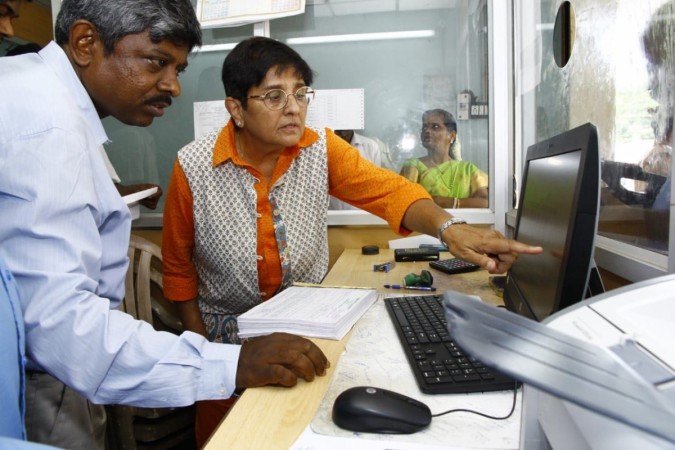 Kiran Bedi visiting the revenue department of the Puducherry Municipal Corporation as part of her Kiran Bedi visiting the revenue department
