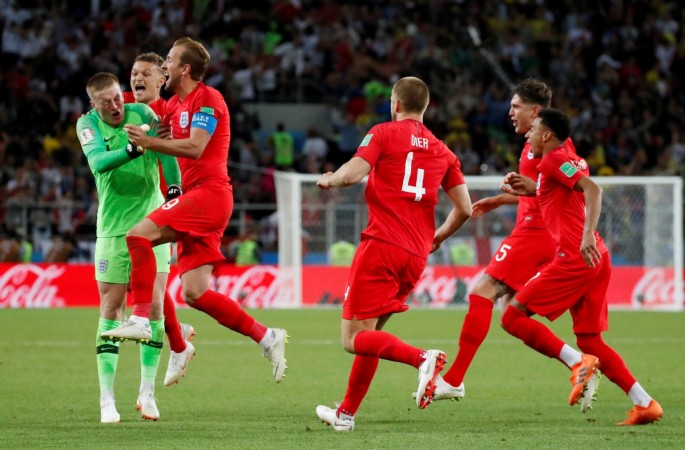 Soccer Football - World Cup - Round of 16 - Colombia vs England - Spartak Stadium, Moscow, Russia - July 3, 2018 England's Eric Dier celebrate winning the penalty shootout with team mates Eric Dier celebrates winning the penalty shootout with his team mates