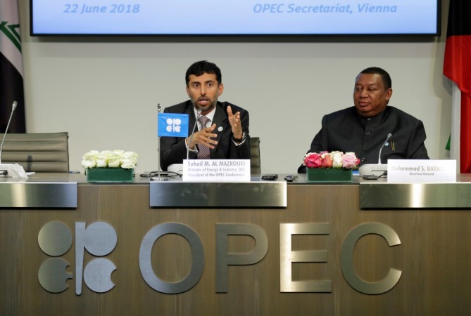 UAE's Oil Minister OPEC President Suhail Mohamed Al Mazrouei and OPEC Secretary General Mohammad Barkindo address a news conference after an OPEC meeting in Vienna, Austria OPEC President Suhail Mohamed Al Mazrouei