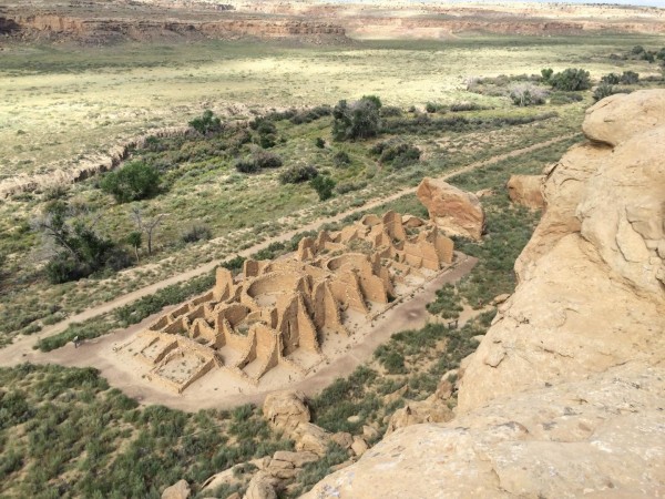 This is a view from a mesa of a Chaco Canyon great house called Kin Kletso. Chaco Canyon