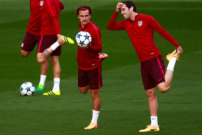 File photo of Antoine Griezmann and Diego Godin at Atletico Madrid. Antoine Griezmann and Diego Godin