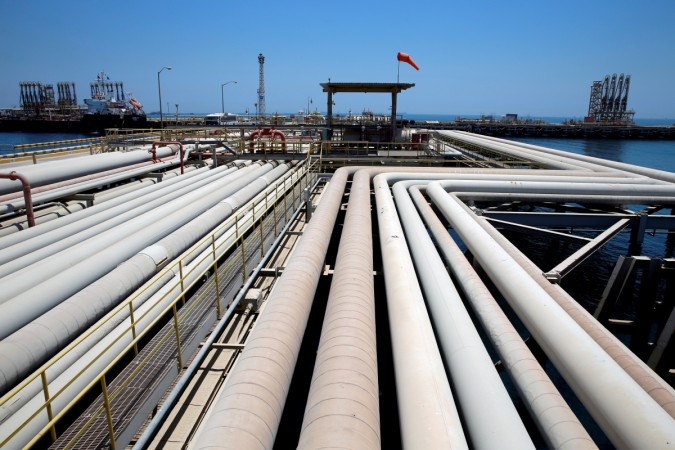 An oil tanker being loaded. Saudi Aramco's Ras Tanura oil refinery