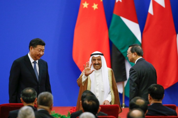 Chinese President Xi Jinping and Kuwait's Emir Sheikh Sabah Al-Ahmad Al- Jaber Al-Sabah attend a China Arab forum at the Great Hall of the People in Beijing, China, July 10, 2018. CHina Arab forum July 2018