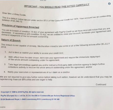 Howard Durdle PayPal Letter