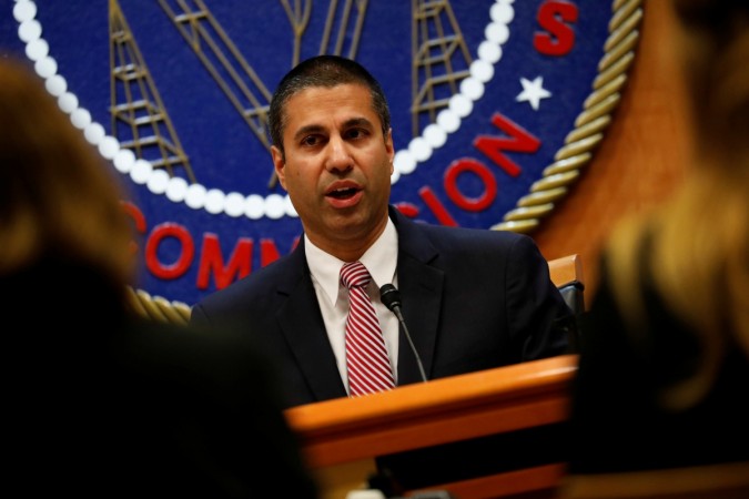 Chairman Ajit Pai speaks ahead of the vote on the repeal of so-called net neutrality rules at the Federal Communications Commission in Washington. Ajit Pai