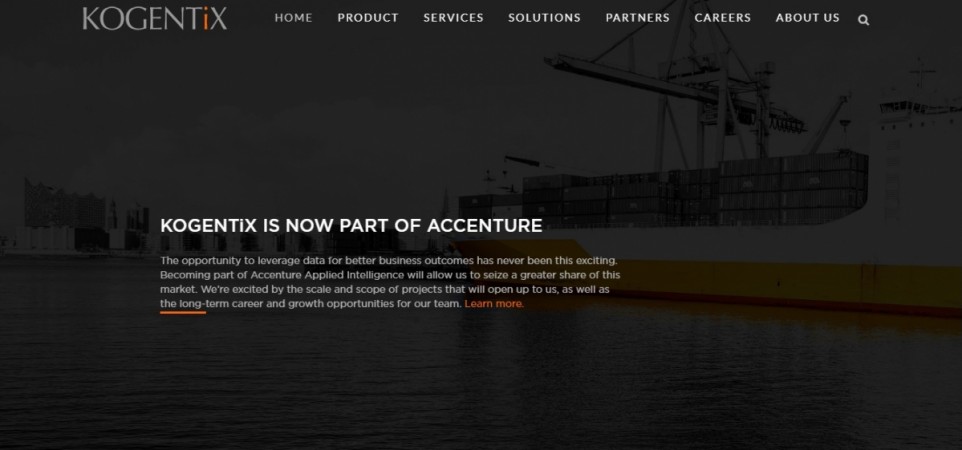 The Kogentix website, announcing its deal with Accenture. Kogentix website