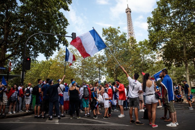 French fans showing their support to the Les Blues in Moscow. France fans Fifa World Cup 2018