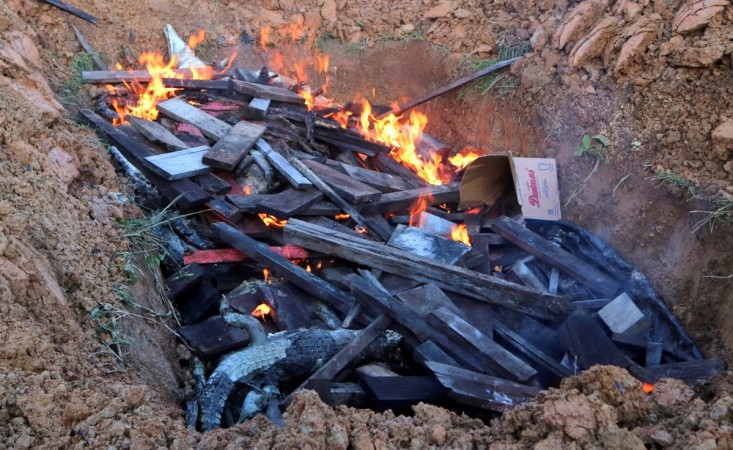 Some of the hundreds of crocodiles, killed by angry locals after a man was killed in a crocodile attack, are burned by government authorities in Sorong regency, West Papua, Indonesia crocodile carcasses burnt by Indonesian authorities