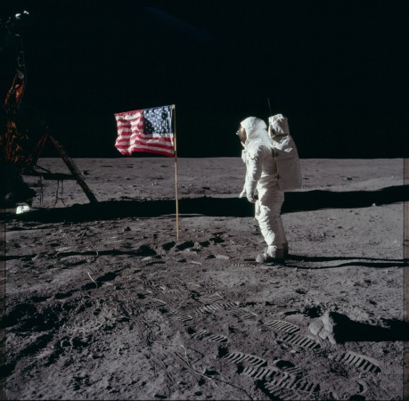 Neil Armstrong descending off the lander Apollo 11