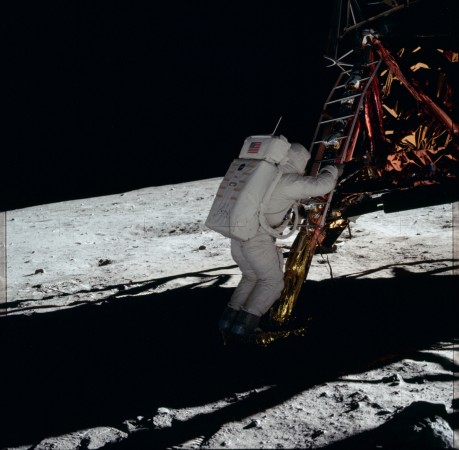 Neil Armstrong climbing down from the lander Apollo 11