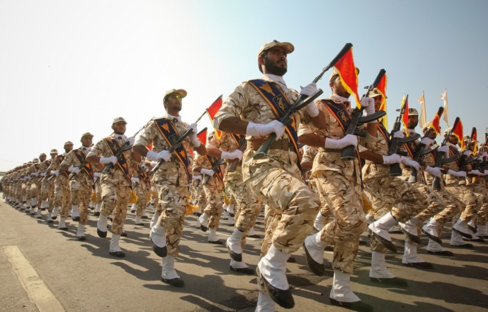 Members of the Iranian revolutionary guard. Iranian revolutionary guard march during a parade