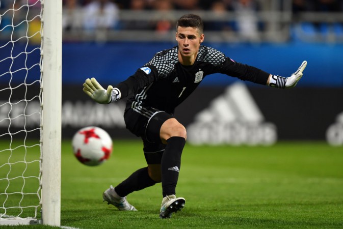 Kepa Arrizabalaga reacts during the UEFA U-21 European Championship Group B football match Spain v Macedonia in Gdynia, Poland on June 17, 2017 Kepa Arrizabalaga