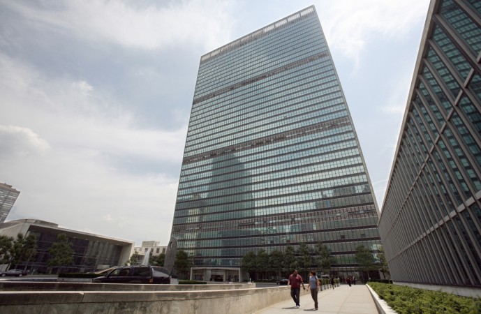People walk in front of the United Nations Headquarters in New York United Nations NYC headquarters