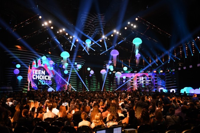 Lele Pons and Nick Cannon with the BTS fandom for the Choice Fandom award onstage during FOX's Teen Choice Awards at The Forum on August 12, 2018, in Inglewood, California. Teen Choice Awards 2018