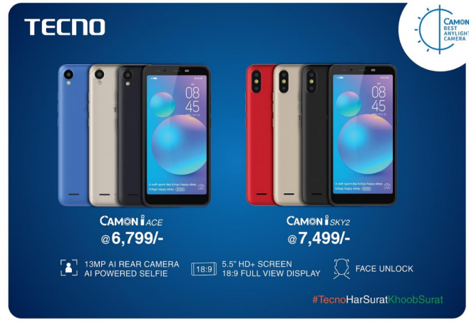 Tecno Mobiles launches new Camon iAce and iSky 2 in India for Rs 6,799 and Rs 7,499, respectively. Tecno, Camon iAce, Camon iSky 2, India, launch, price