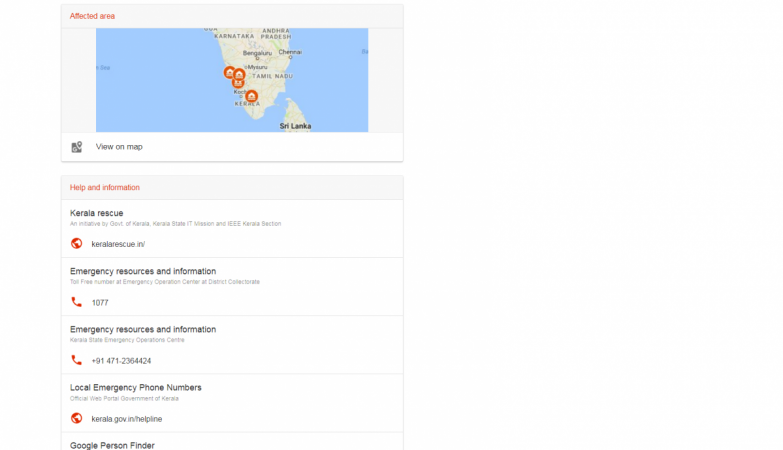 People can find the contact and location details of nearest emergency control room. Google, Kerala Floods, Person Finder