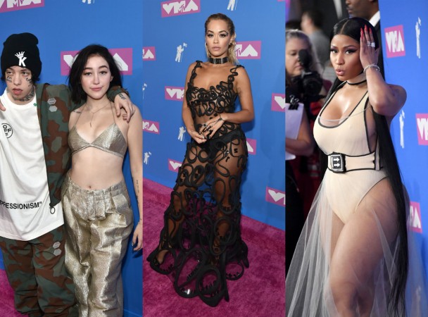 From the left: Noah Cyrus, Rita Ora and Nicki Minaj on the VMA 2018 red carpet MTV VMAs 2018 red carpet