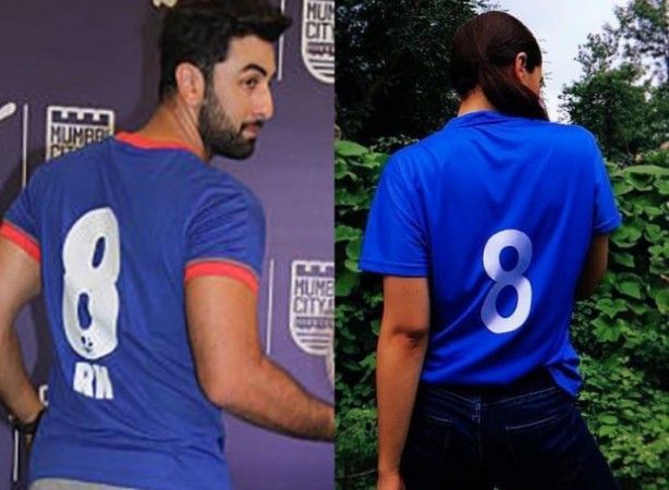 Ranbir Kapoor and Alia Bhatt in similar football jersey After marriage talk, Alia Bhatt wears Ranbir Kapoor's lucky number 8 football jersey!