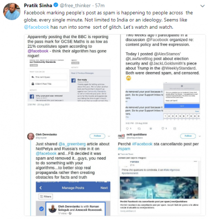 Facebook marking people's post as spam