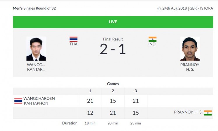 Men's singles Round of 32 at Asian Games. HS Prannoy