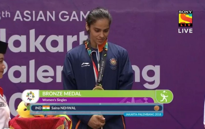 Saina Nehwal at Asian Games 2018 medal ceremony. Saina Nehwal