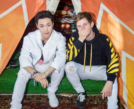 EXO band member Lay and music producer Alan Walker, at the Lollapalooza music festival, Chicago, on August 3. EXO's Lay