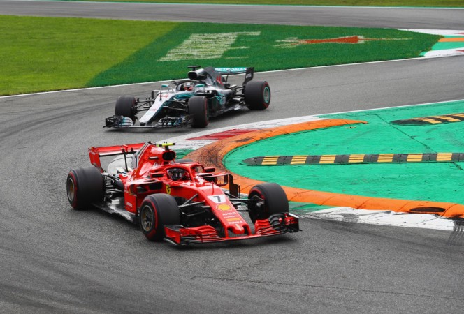 Kimi Raikkonen of Finland driving the (7) Scuderia Ferrari SF71H leads Lewis Hamilton of Great Britain driving the (44) Mercedes AMG Petronas F1 Team Kimi Raikkonen, formula 1