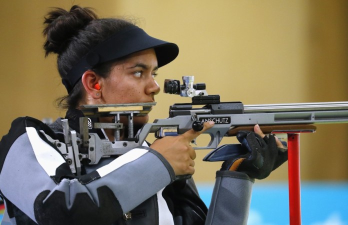 Anjum Moudgil of India in action. Shooting - Anjum Moudgil